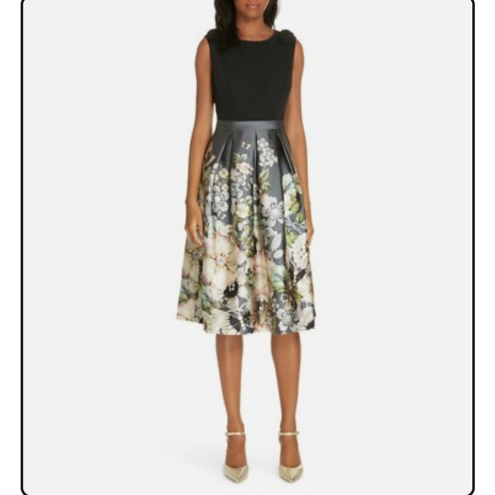 Ted Baker Felicity Gem Garden Black Dress with Gold Zipper Ted Size 4